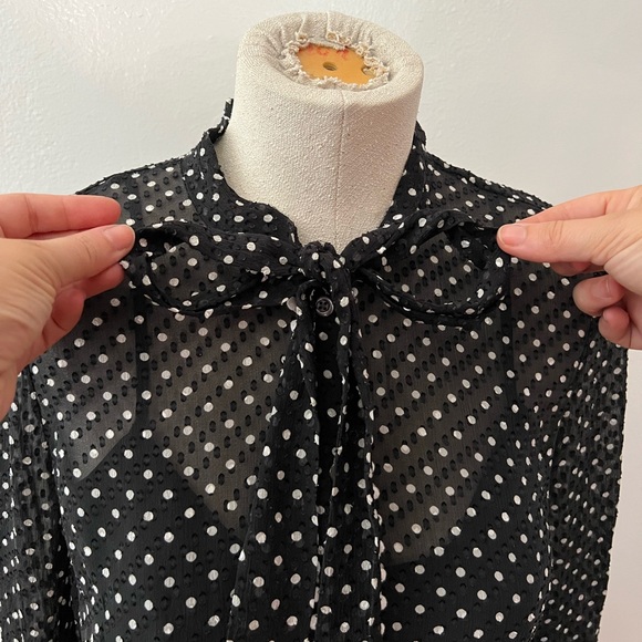 JCrew Swiss Dot Silk Button Down Blouse with Detachable Camisole - Picture 3 of 7